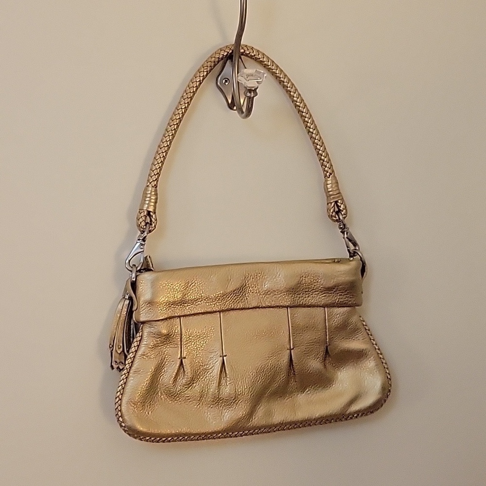VTG COLE HAAN 1990s Gold Metallic Pebble Lambskin Braided Tassel Evening Bag - Picture 5 of 11